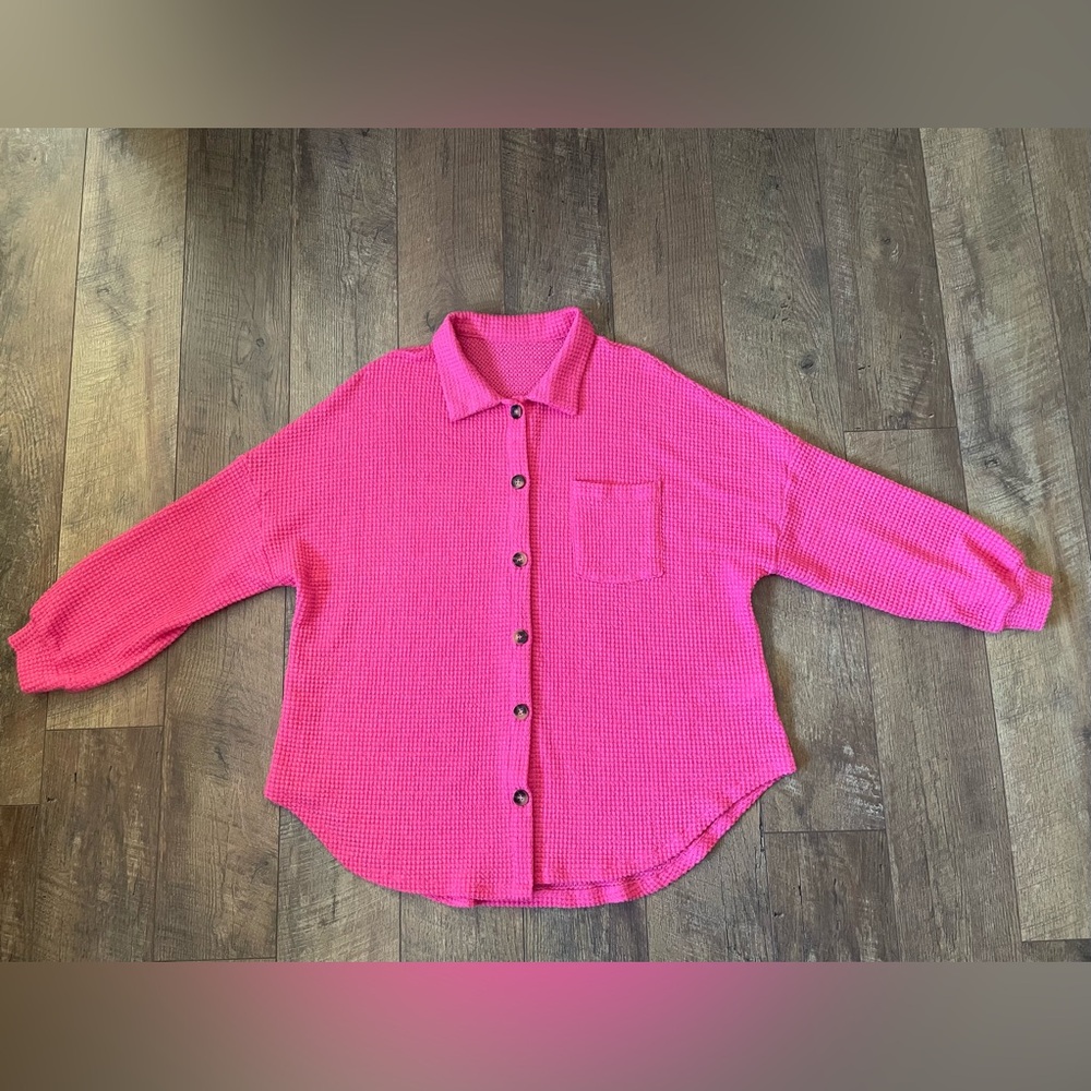 Dokotoo Women’s XL Waffle Knit Shacket  Casual Long Sleeve Button Down Shirt
